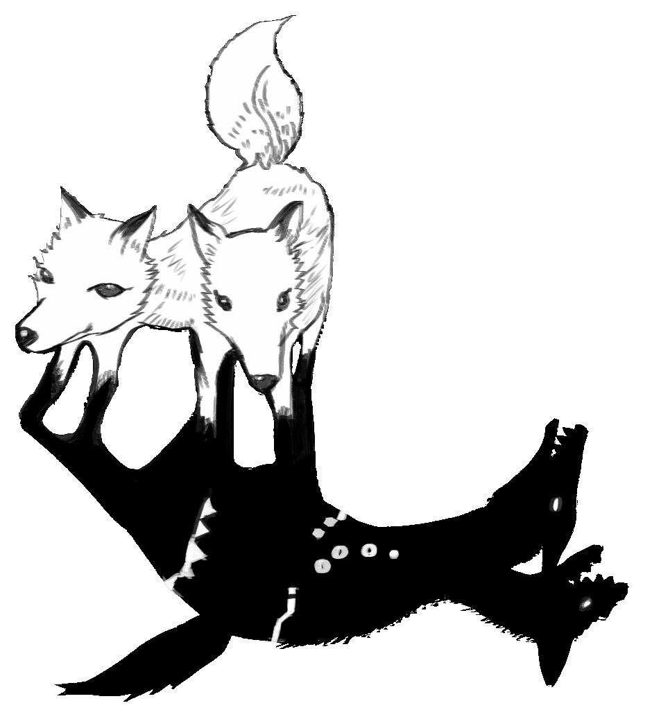 双頭の狐がいる。その影は凶暴そうな表情を見せ、何かしらの力を持っていることを窺わせる。