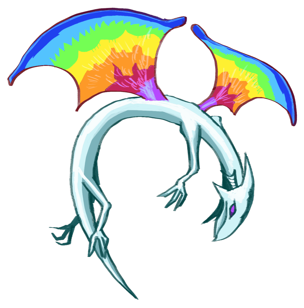 虹の翼を持った白い竜。